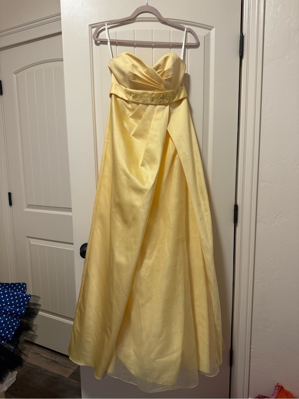 David's Bridal Pale Yellow Satin Formal Dress